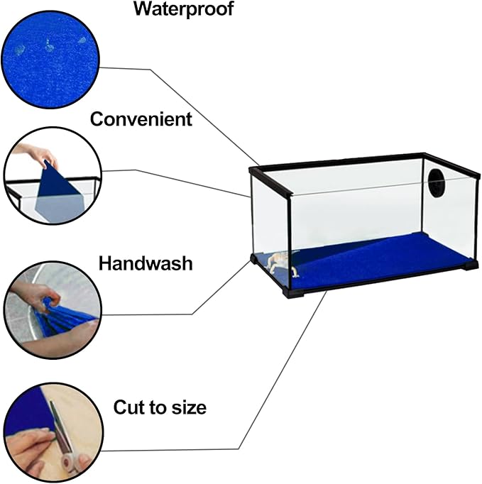 47" x 24" Large Reptile Carpet Terrarium Liner Bedding Reptile Substrate Mat Supplies for Bearded Dragon Snake Lizard Tortoise Leopard Gecko (Blue)