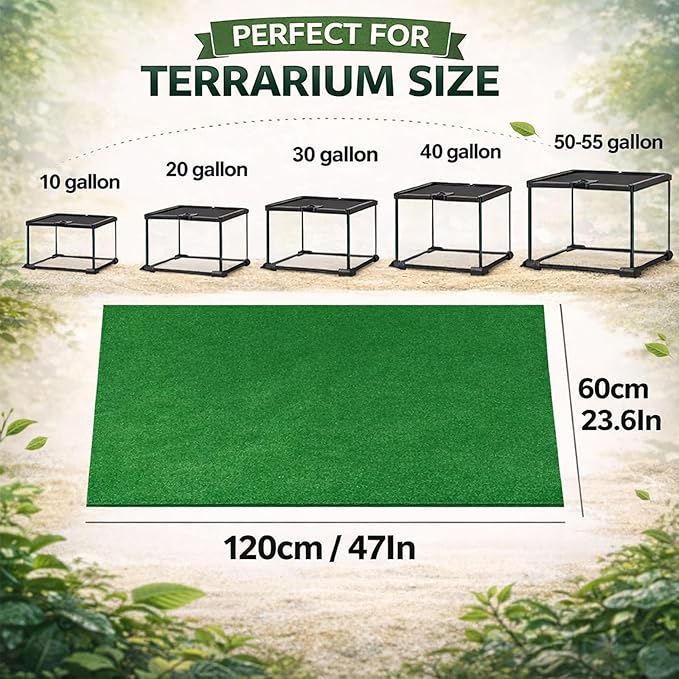 47" x 24" Large Reptile Carpet Terrarium Liner Bedding Reptile Substrate Mat Tank Accessories for Bearded Dragon Snake Lizard Tortoise Leopard Gecko (Green)