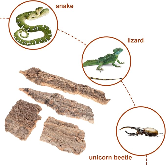 4pcs Natural Cork Bark Bits Reptile Bark Bedding Flat Cork Bedding Terrariums Substrate for Snake Spiders Bearded Dragons Frogs Tank Supplies
