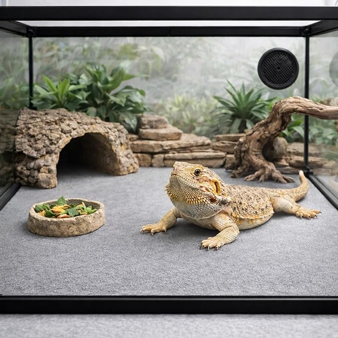 47" x 24" Large Reptile Carpet Terrarium Liner Bedding Reptile Substrate Mat Tank Accessories for Bearded Dragon Snake Lizard Tortoise Leopard Gecko (Grey)