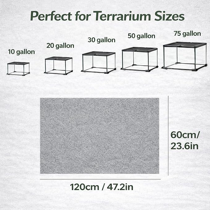 47" x 24" Large Reptile Carpet Terrarium Liner Bedding Reptile Substrate Mat Tank Accessories for Bearded Dragon Snake Lizard Tortoise Leopard Gecko (Grey)