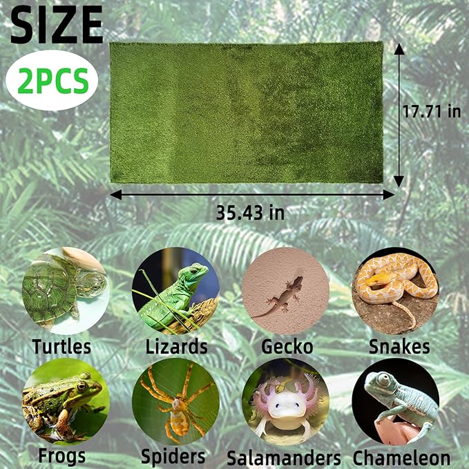 kathson 2Pcs Reptile Carpet Mat,35.4 x 17.7 in Terrarium Bedding Substrate Liner,Tortoise Imitation Rainforest Crawler Mats for Snakes Bearded Dragon Gecko Chameleon Turtles Iguana