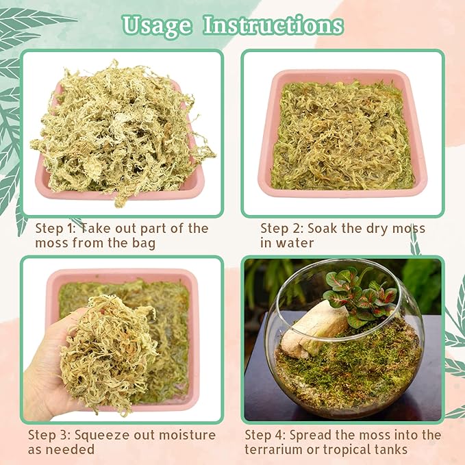 Riare 14OZ Premium Sphagnum Moss for Reptiles- 20QT Natural Reptile Moss Dried, Forest Live Moss for Terrarium, Frogs Snake Peat Moss Bedding for Leopard Gecko Turtle Anoles Salamanders Orchids