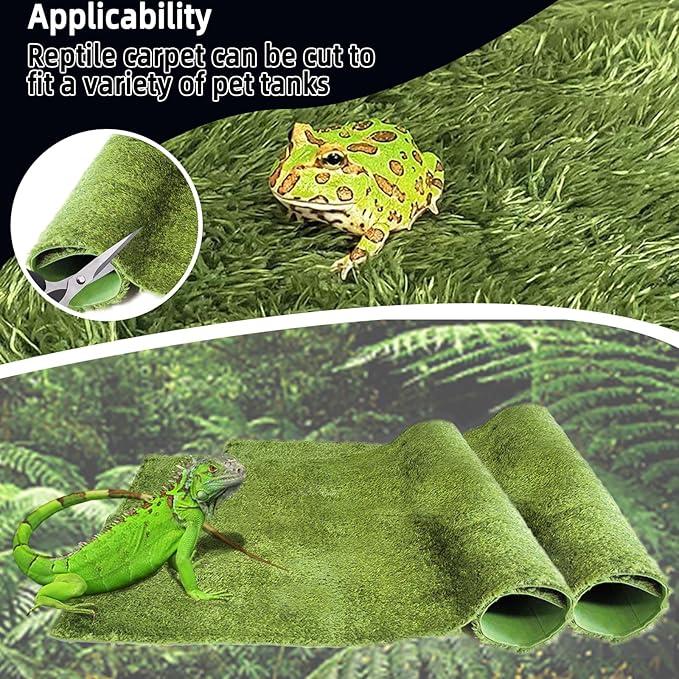 kathson 2Pcs Reptile Carpet Mat,35.4 x 17.7 in Terrarium Bedding Substrate Liner,Tortoise Imitation Rainforest Crawler Mats for Snakes Bearded Dragon Gecko Chameleon Turtles Iguana