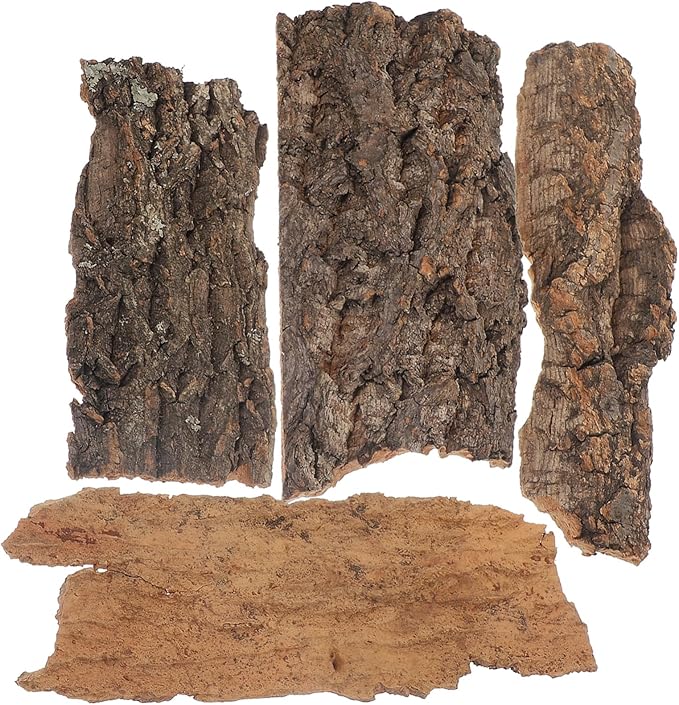 4pcs Natural Cork Bark Bits Reptile Bark Bedding Flat Cork Bedding Terrariums Substrate for Snake Spiders Bearded Dragons Frogs Tank Supplies