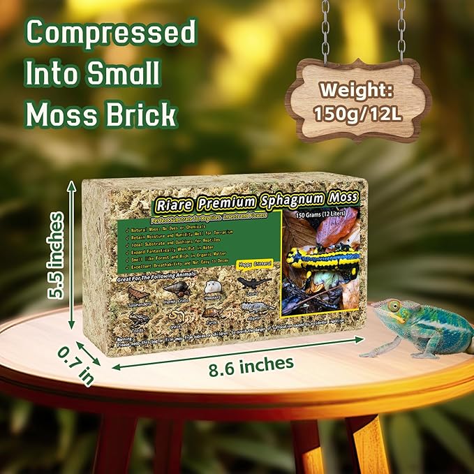 Riare 5.3OZ Premium Sphagnum Moss for Reptiles- 6QT Natural Reptile Moss Dried, Forest Live Moss for Terrarium, Frogs Snake Peat Moss Bedding for Leopard Gecko Turtle Anoles Salamanders Orchids