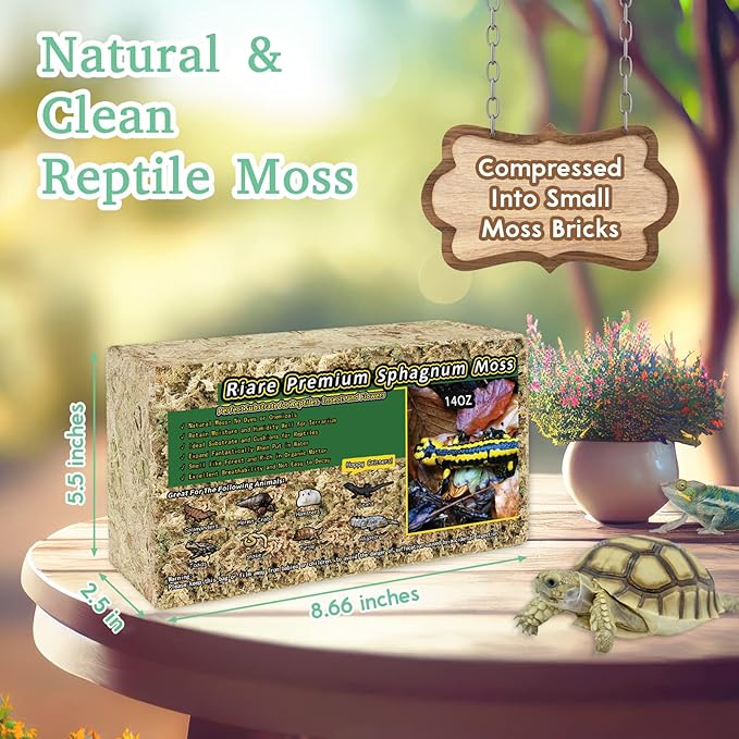 Riare 14OZ Premium Sphagnum Moss for Reptiles- 20QT Natural Reptile Moss Dried, Forest Live Moss for Terrarium, Frogs Snake Peat Moss Bedding for Leopard Gecko Turtle Anoles Salamanders Orchids
