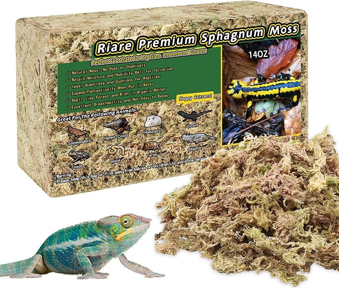 Riare 14OZ Premium Sphagnum Moss for Reptiles- 20QT Natural Reptile Moss Dried, Forest Live Moss for Terrarium, Frogs Snake Peat Moss Bedding for Leopard Gecko Turtle Anoles Salamanders Orchids
