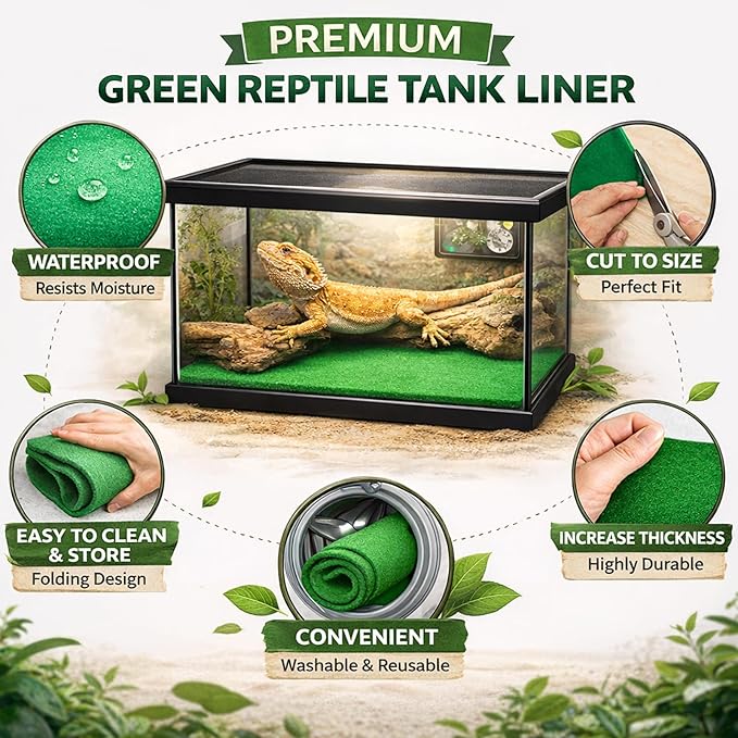 47" x 24" Large Reptile Carpet Terrarium Liner Bedding Reptile Substrate Mat Tank Accessories for Bearded Dragon Snake Lizard Tortoise Leopard Gecko (Green)