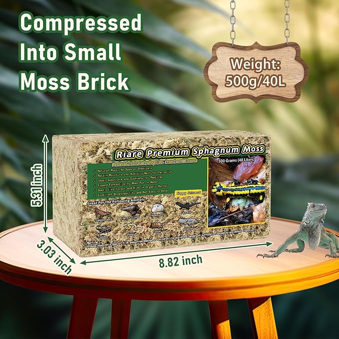 Riare 1.1LB Premium Sphagnum Moss for Reptiles- 25QT Natural Reptile Moss Dried, Forest Live Moss for Terrarium, Frogs Snake Peat Moss Bedding for Leopard Gecko Turtle Anoles Salamanders Orchid