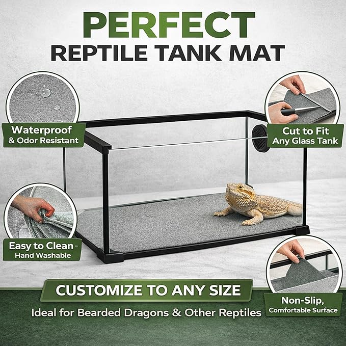 47" x 24" Large Reptile Carpet Terrarium Liner Bedding Reptile Substrate Mat Tank Accessories for Bearded Dragon Snake Lizard Tortoise Leopard Gecko (Grey)