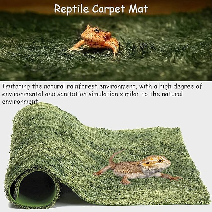kathson 2 PCS Reptile Carpet Mat Terrarium Bedding Substrate Liner Mat Imitation Rainforest Crawler Mats for Snakes Bearded Dragon Gecko Chameleon Turtles Iguana（23.62 X 15.74 in）