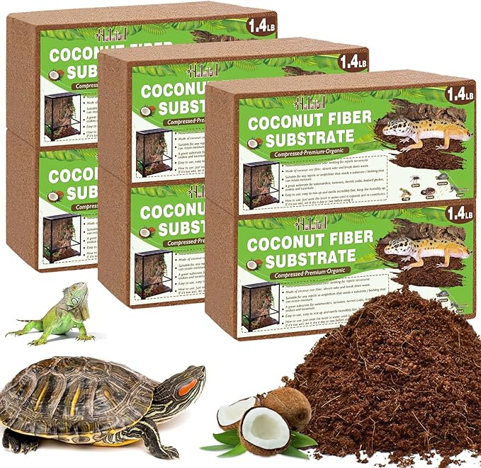 Halatool Coconut Fiber Substrate, 6 Pack Organic Coco Bricks Reptile Bedding for Tortoise Gecko Snake Lizard Hermit Crab Tarantula Worm Bin Frog