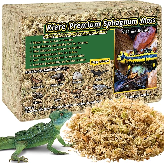 Riare 1.1LB Premium Sphagnum Moss for Reptiles- 25QT Natural Reptile Moss Dried, Forest Live Moss for Terrarium, Frogs Snake Peat Moss Bedding for Leopard Gecko Turtle Anoles Salamanders Orchid