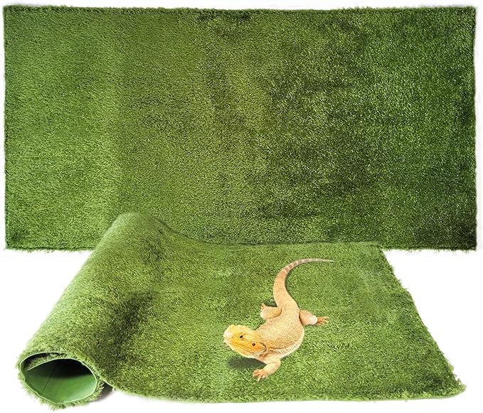 kathson 2Pcs Reptile Carpet Mat,35.4 x 17.7 in Terrarium Bedding Substrate Liner,Tortoise Imitation Rainforest Crawler Mats for Snakes Bearded Dragon Gecko Chameleon Turtles Iguana
