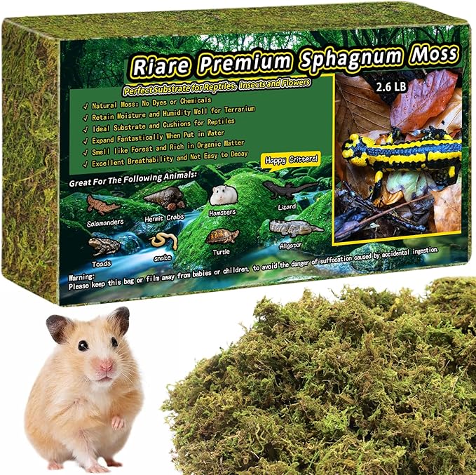 Riare 2.6LB Premium Sphagnum Moss for Reptiles- 100QT Natural Live Moss Reptile Moss Bedding for Terrarium, Hatching, Forest Sphagnum Moss Reptile Substrate for Snakes, Gecko, Turtles, Frogs, Leopard