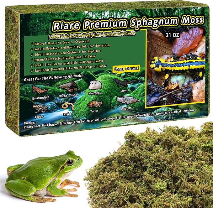 Riare 1.3LB Premium Sphagnum Moss for Reptiles- 50QT Natural Live Moss Reptile Moss Bedding for Terrarium, Hatching, Forest Sphagnum Moss Reptile Substrate for Snakes, Gecko, Turtles, Frogs, Leopard